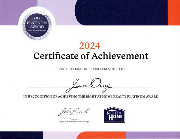 获得奖项 | 丁剑 | 渥太华专业地产经纪